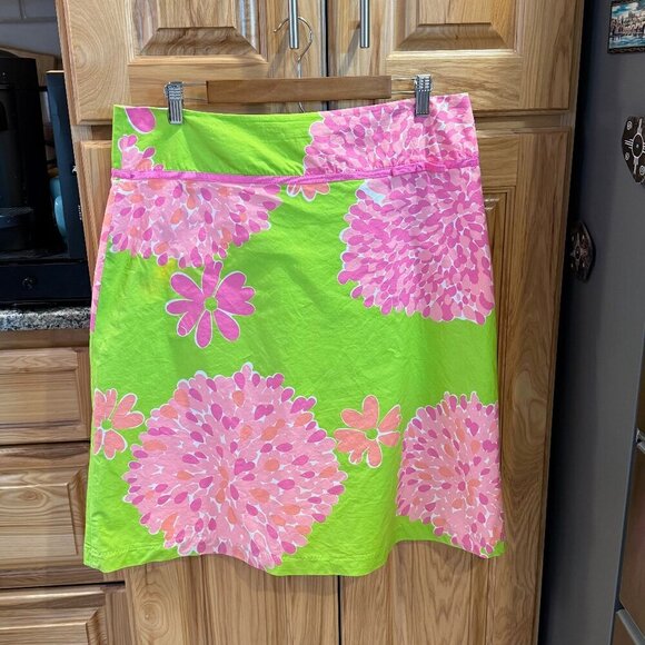 Lilly Pulitzer Vintage A-Line Skirt 14 Lime Green Pink Floral Lined - Picture 1 of 11
